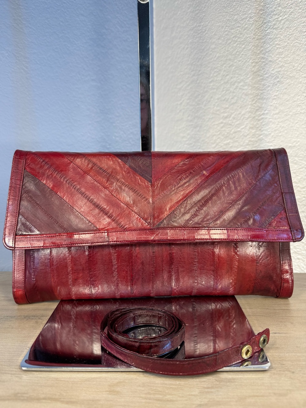 Vintage 1980s Genuine Eel Skin Jourdan Co. Convertible Clutch Shoulder Bag NOS